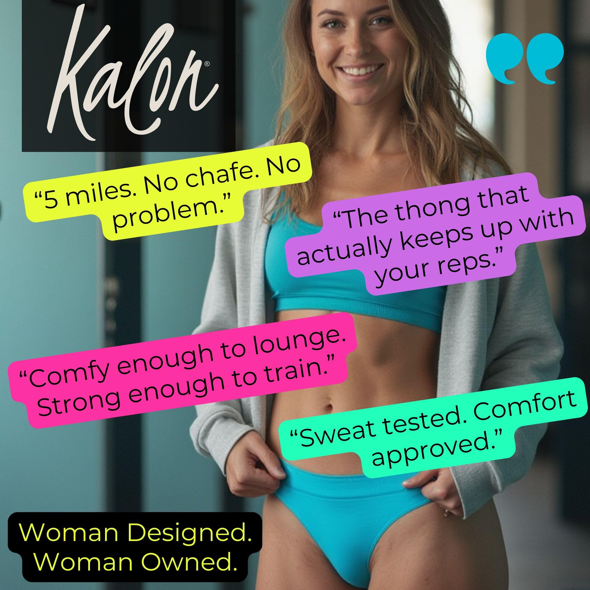 Kalon Women's 6 Pack Nylon Spandex Thong Underwear