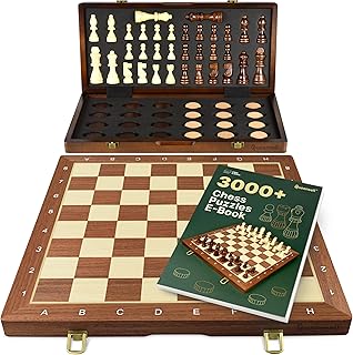 15-Inch Magnetic Chess Set - 2 in 1 Chess and Checkers Board Game for Adults and Kids - Tournament Chessboard with Wooden ...