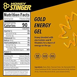 Honey Stinger Gold Energy Gel, Gluten Free & Caffeine Free, for Exercise, Running and Performance, Sports Nutrition for Home & Gym, Pre and Mid Workout, 12 Pack, 13.2 Ounce