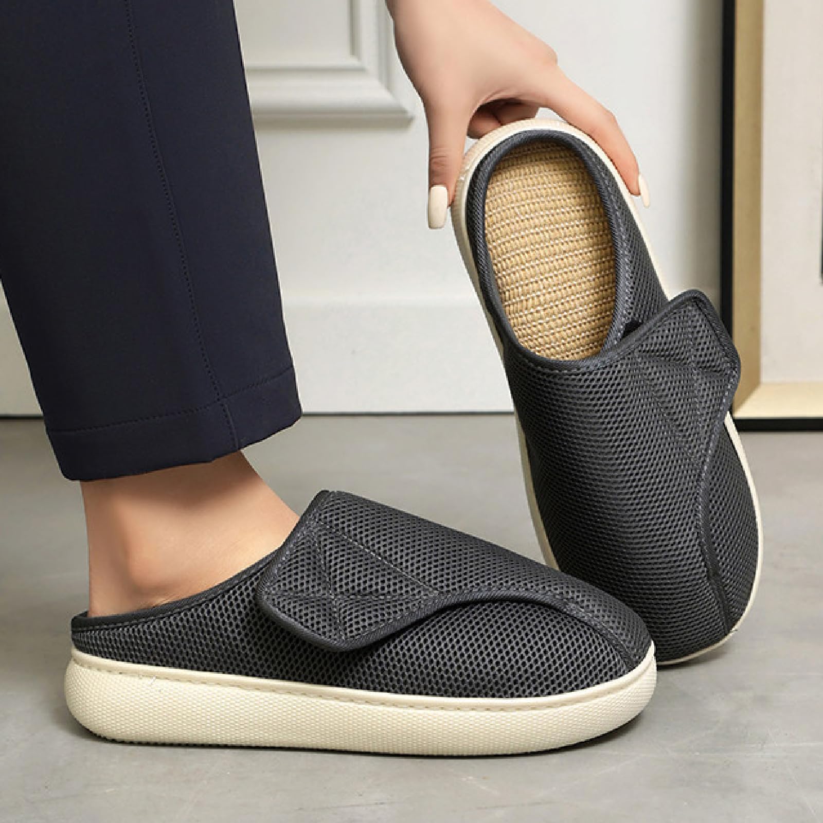 Sandali da Donna Uomo con Maglia Traspirante Sandali Leggeri Fascia Regolabile Confortevole Antiscivolo per Camera da Letto Soggiorno