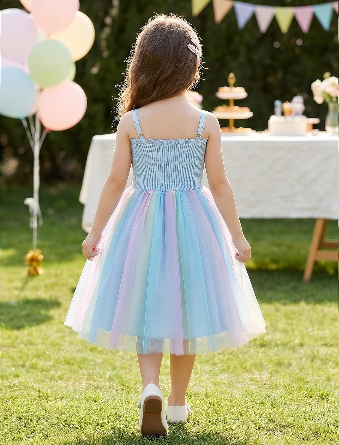 IMEKIS Rainbow Tulle Birthday Dress for Toddler Little Girls,Flower Dress for Wedding,Easter,Pageant 2-7T