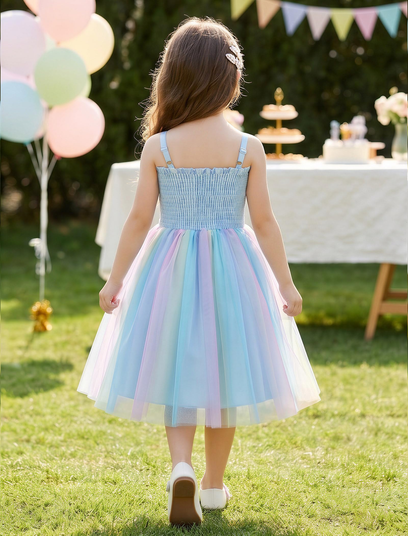 IMEKIS Regenbogen-Tüll-Geburtstagskleid für Kleinkinder, kleine Mädchen, Blumenkleid für Hochzeit, Ostern, Festzug, 2–7 Jahre
