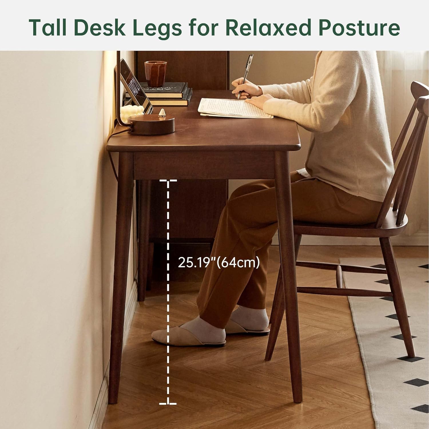 Computer Desk, Solid Wood Desk, Mid Century Modern Home Office, Writing Desk with Drawers for Study Bedroom Living Room 31.49" W