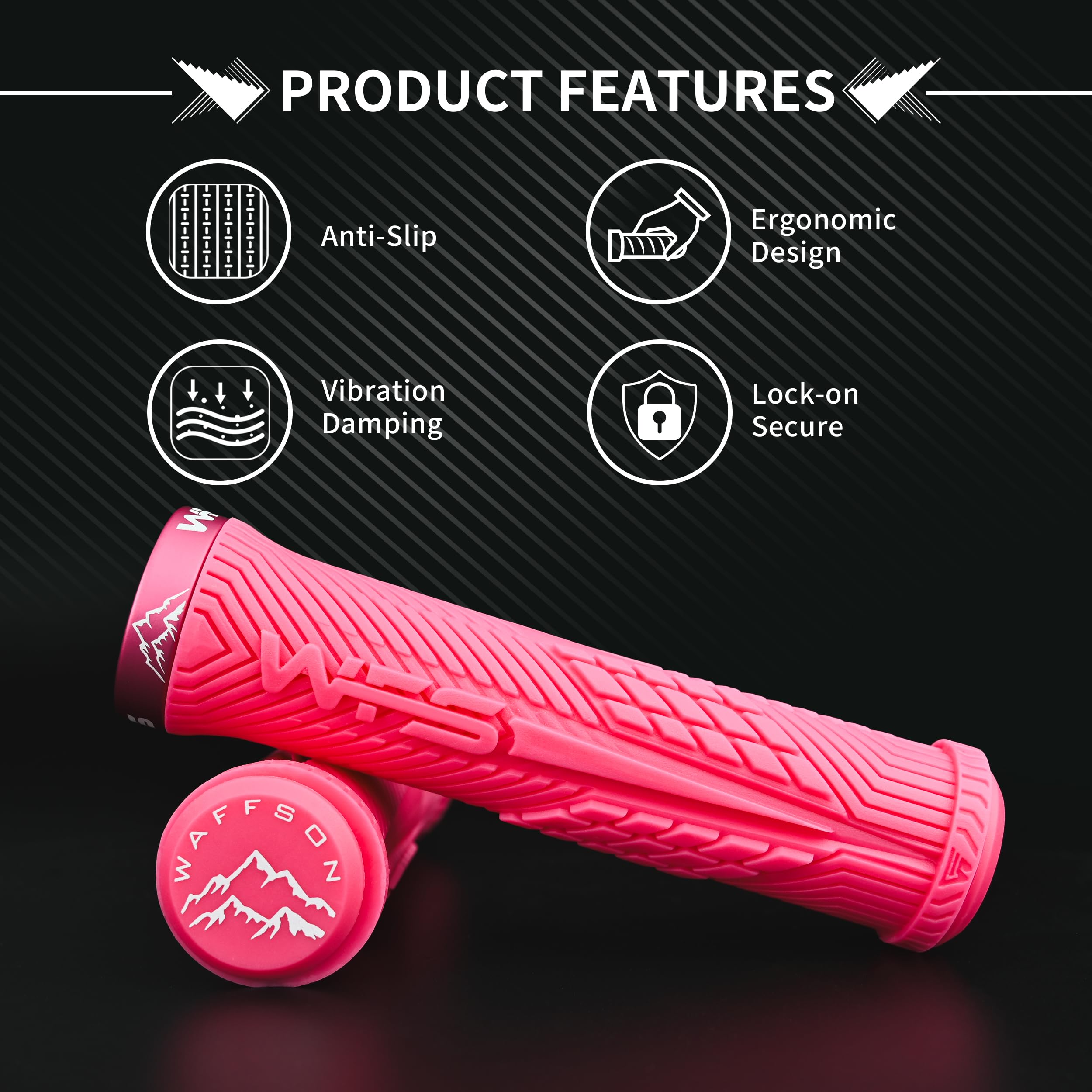 WFS Volatus Pojedyncze uchwyty do rowerów górskich, Road, roweru miejskiego, 33 mm OD miękkie wygodne ergonomiczne, antypoślizgowe uchwyty 22 mm ID Locking Handlebar do MTB, 1 para, różowe