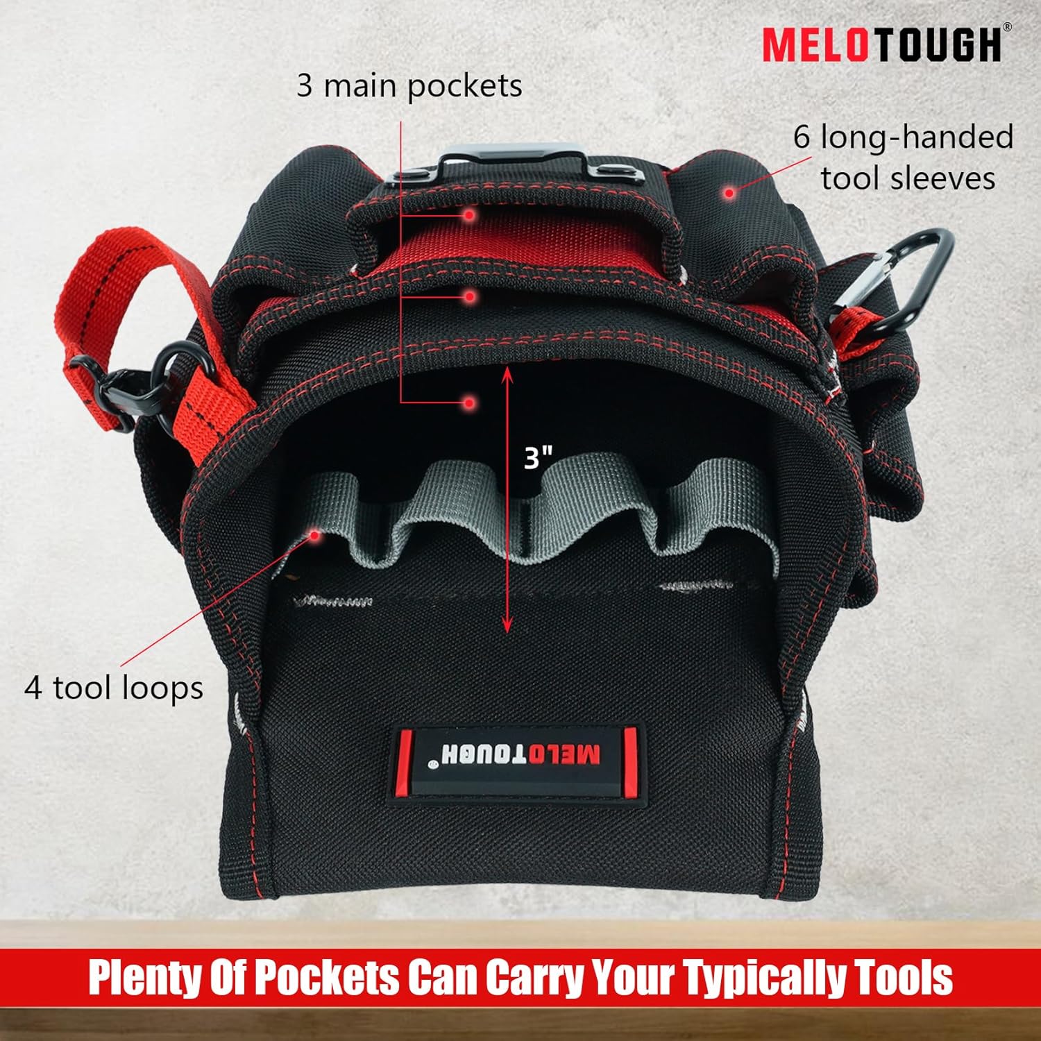 MELOTOUGH Electrician Tool Pouch Lightweight Belt Organizer with Tape Holder & Speed Square Slot for Wiring Construction & DIY Tool Holster with 13 Pockets,Utility Pouch for HVAC Technicians - Image 2