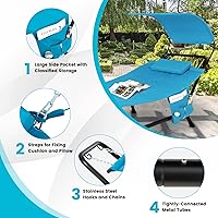 Vista 6 de Tangkula Hamaca con soporte incluido, hamaca resistente para exteriores con toldo ajustable, soporte de metal a prueba de óxido, almohada, bolsillo