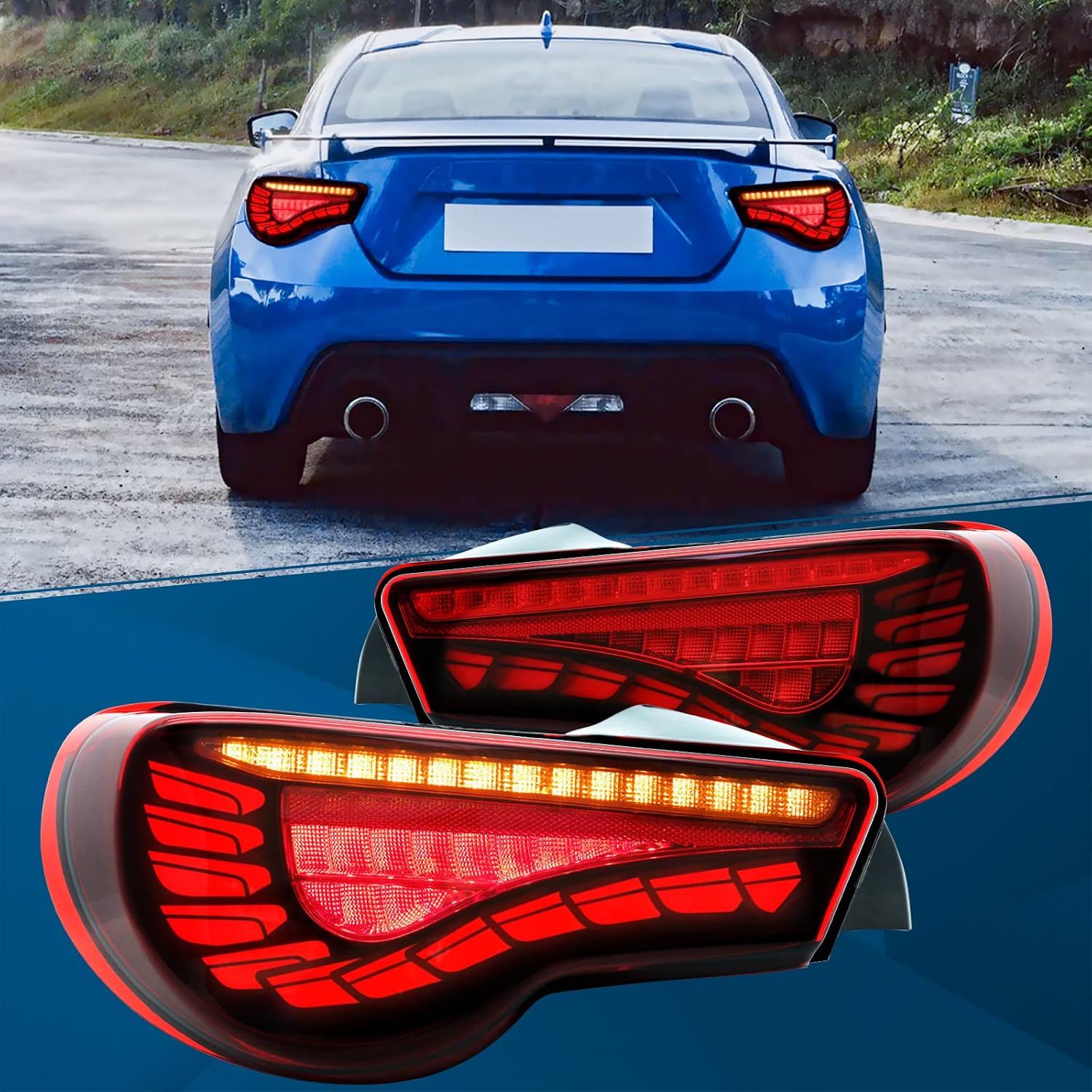 PENSUN Red LED Tail Lights Assembly Rear Lamps Fit For 2012-2020 Toyota 86/2013-2020 Subaru BRZ / 2013-2020 Scion FRS With Running Lights and Sequential Turn Signal Lights 1 Pair