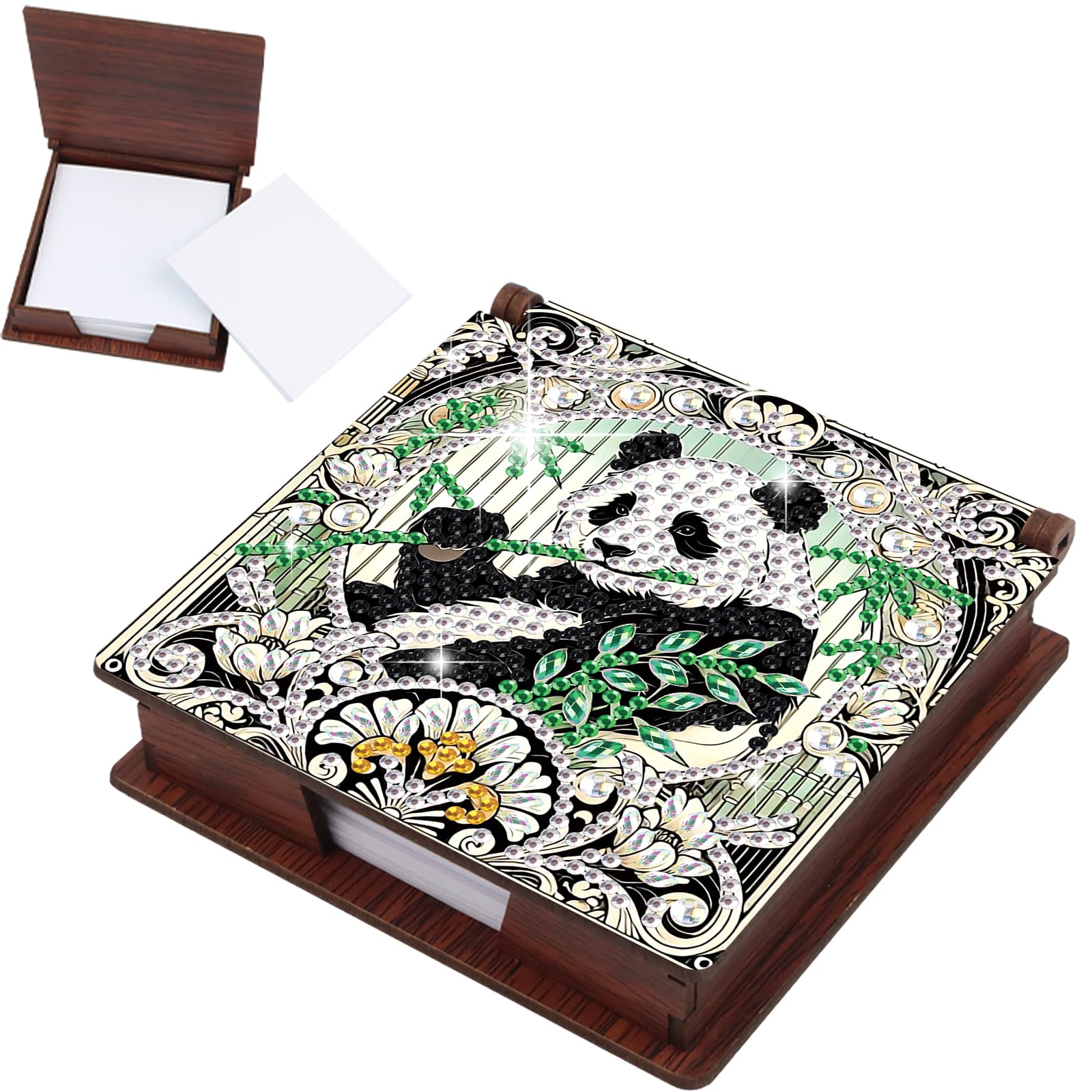 JISHSHAY Diamond Painting Note Box Panda Diamond Art Notecard Box Panda Gem Art Sticky Note Holder Gem Painting Embroidery Kit Mosaic Kits for Adults Memo Pad Holder, Contains 160 Sheets of Paper