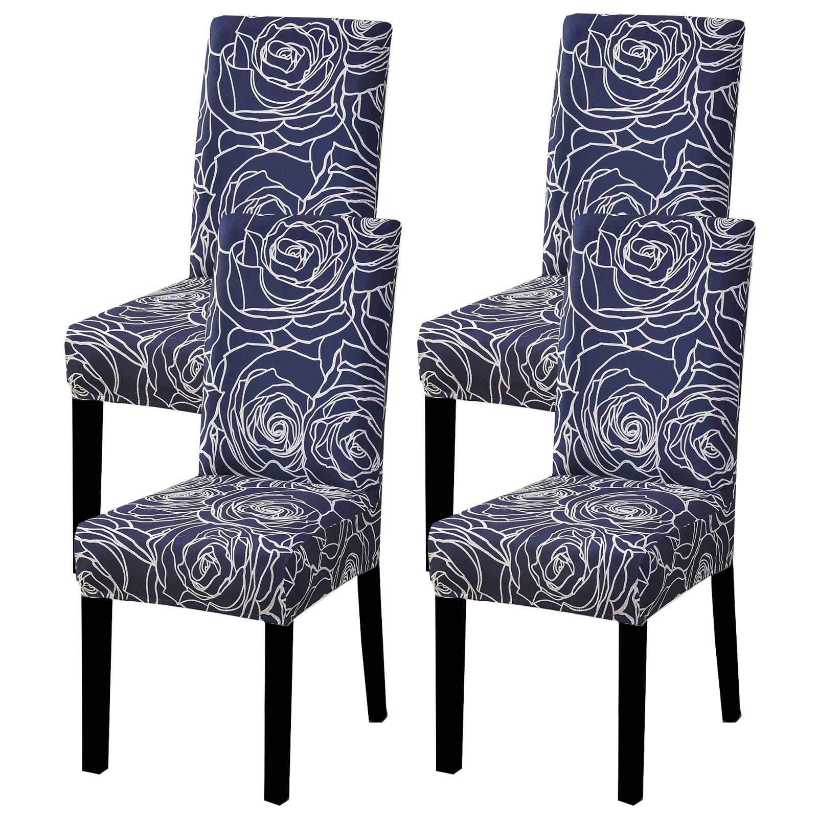 HZDHCLH Chair Covers Set of 4/6 Stretch Modern Chair Slipcovers for Dining Room Kitchen Wedding Party Washable Chair Protector(4pcs,Blue Rose)