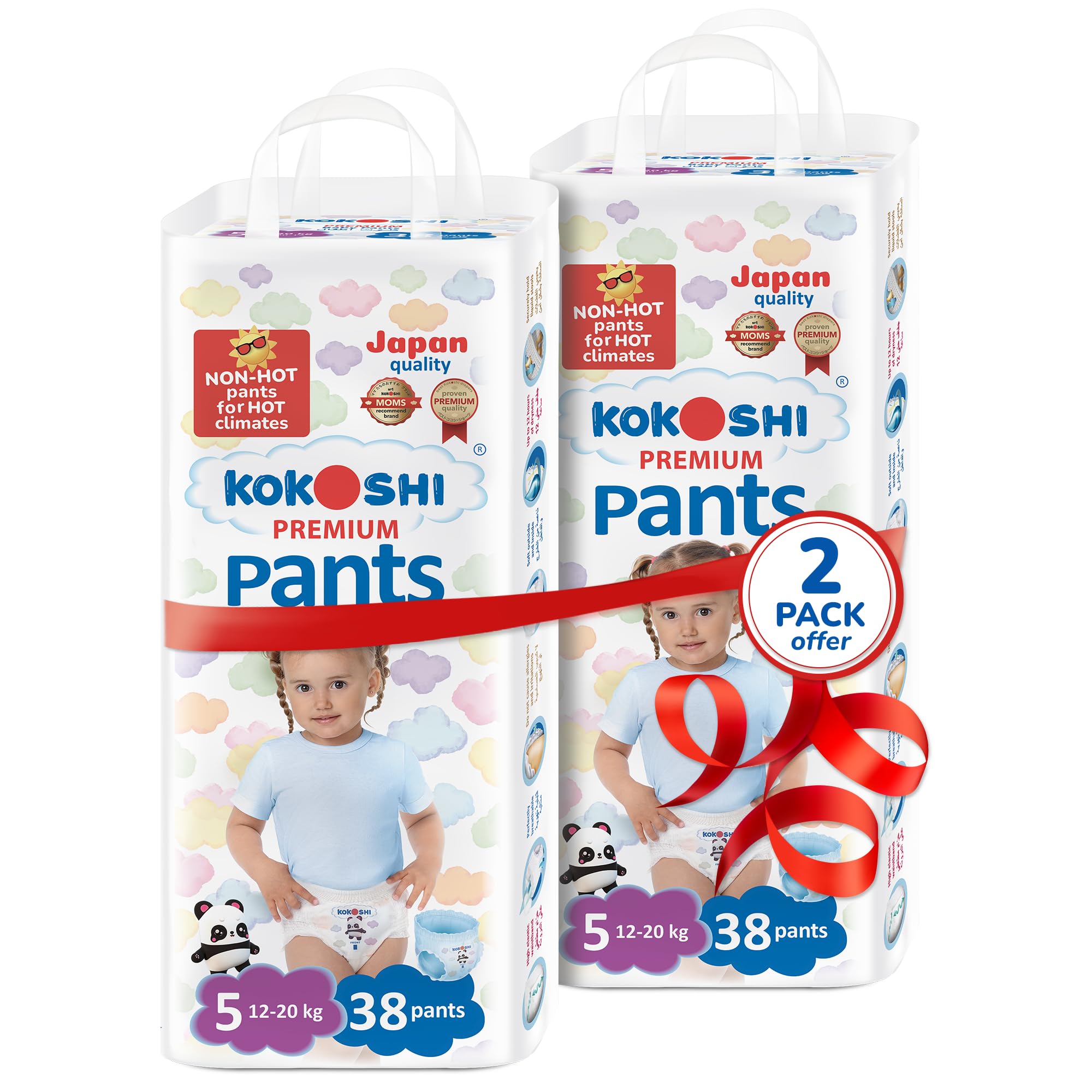 Kokoshi Premium Baby Pants Size 5 (12–20kg), 76pcs – Japanese Quality, Ultra-Soft, Hypoallergenic, 12h Dryness, Eco-Friendly, Pull-Up Leak-Proof Nappies