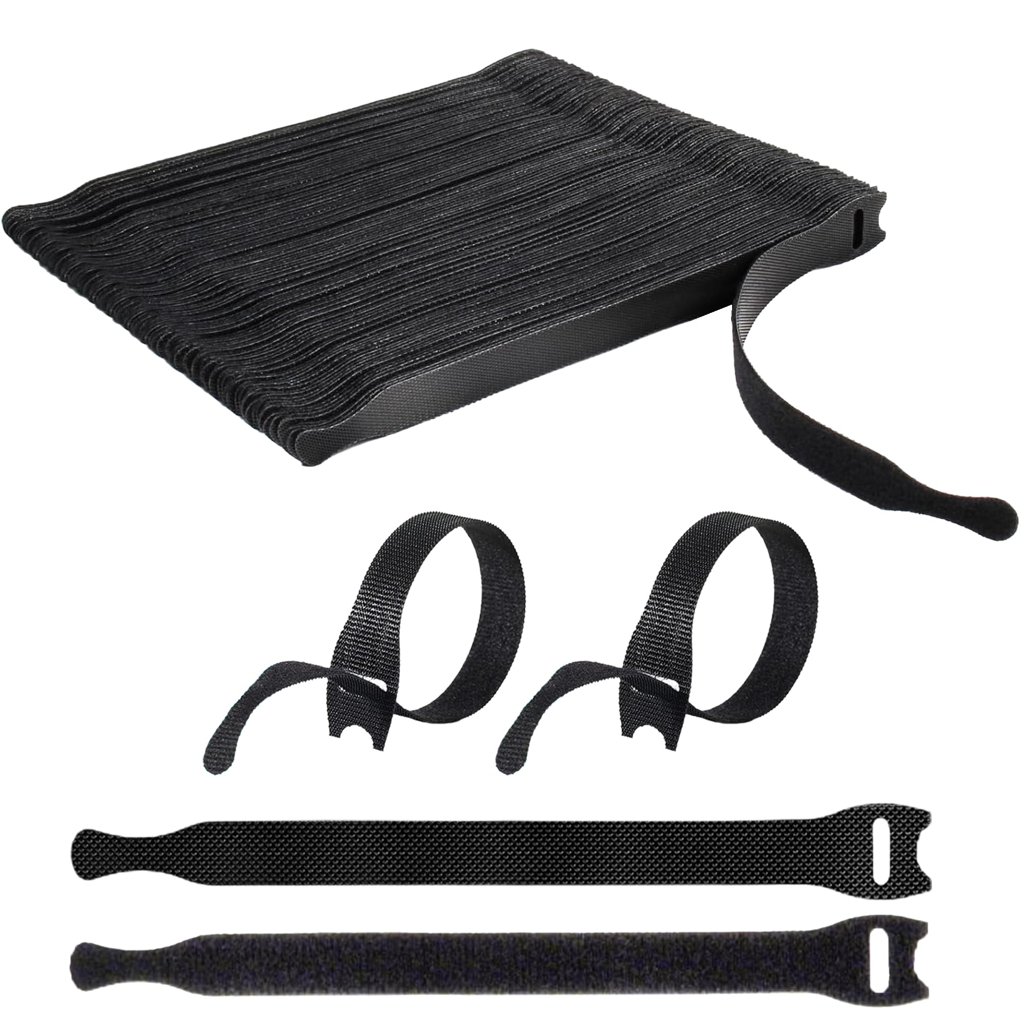 Double Dragon 120x Black Reusable Cable Straps, Adjustable Hook & Loop Cable Ties, 150mm x 12mm for HDMI, USB, Ethernet & Power Cords, Cable Tidy Management & Wire Organizer for Home, Office & PC