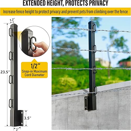 Miniatura 3 de Epcee Extensor de poste de valla, alambre de púas de 23.5 pulgadas, brazo extendido, para cercas exteriores para aumentar la altura, proteger la