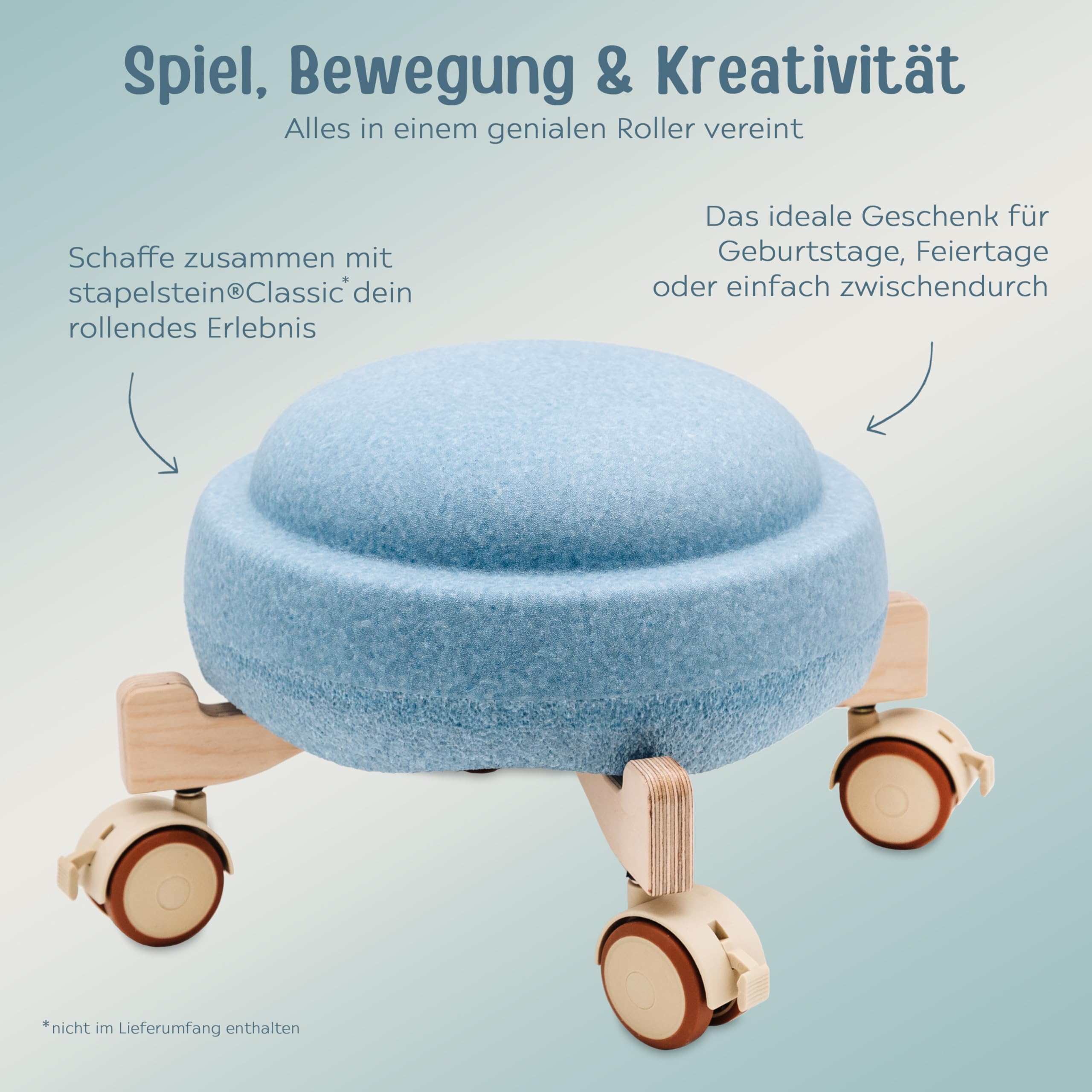 wunderwunsch Abenteuerroller für Stapelsteine® als Motorikspiel aus der Stapelwelt zum Rollen mit Feststeller rutschfest aus Holz als ideales Zubehör zum Spielen