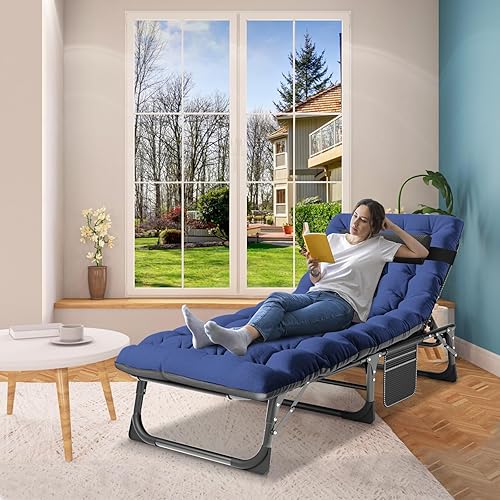 Miniatura 4 de ABORON Cunas de camping de 5 posiciones para adultos, catre de dormir plegable al aire libre, tumbona plegable con almohada, silla reclinable