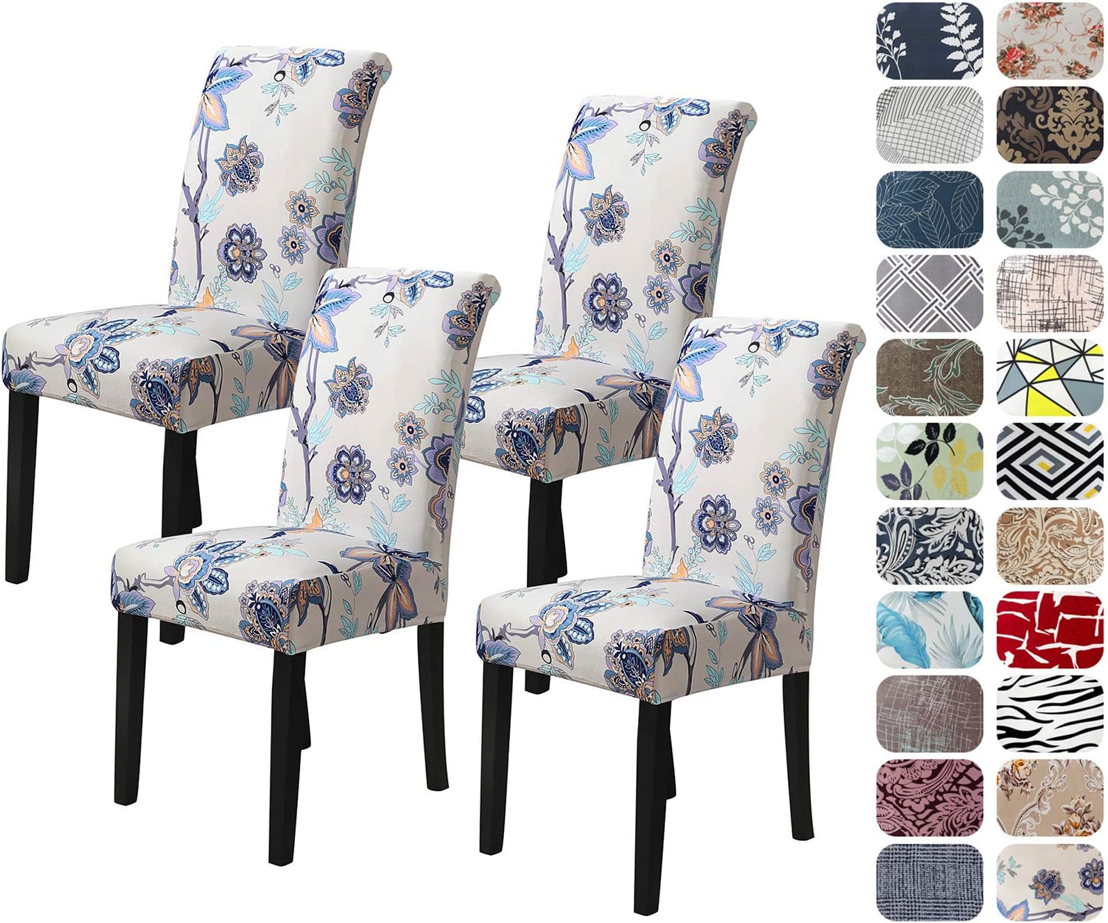 Howhic Chair Covers for Dining Room with Printed Patterns, Easy Slip-on Stretchy Dining Room Chair Covers Set of 4, Washable Dining Chair Covers, Great Decor for Home Party Banquet (4pcs)