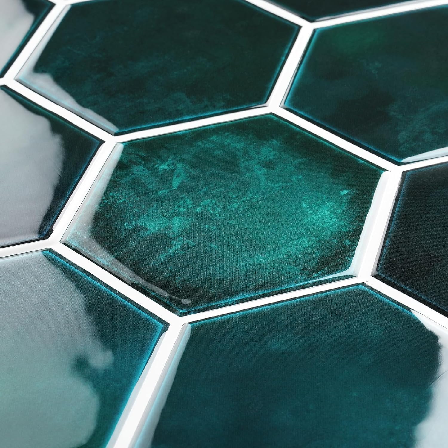 FunStick 30 Sheets Peel and Stick Tile Backsplash for Kitchen Wall 12"x12" Emerald Green Hexagon Wall Tile Stickers Self Adhesive Stick on Backsplash Tiles 3D Wall Panels for Bathroom Laundry Walls