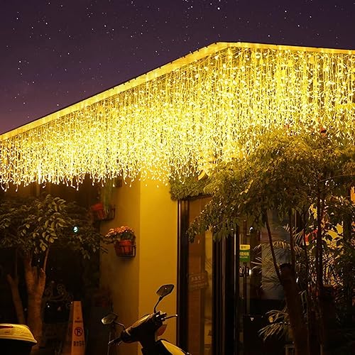 Miniatura 7 de Luces LED de carámbanos, 8 modos de 16.4 pies, 112 luces LED de Navidad, cortina corta colgante de hadas, luces extensibles para boda, balcón,