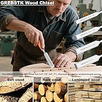 Vista 5 de GREBSTK Juego de 4 cinceles de madera CRV bisel de acero con bordes afilados con tapas de seguridad para carpintería y proyectos de bricolaje