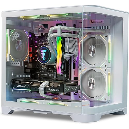 ViprTech Reaper 2.5 Gaming PC - AMD Ryzen 7 8700F (5.0Ghz Liquid Cooled), AMD RX 9060 XT 16GB, 16GB DDR5 RAM, 1TB NVMe SSD, 800W Gold PSU, VR-Ready, WiFi BT, Win 11, Desktop Computer Prebuilt, White