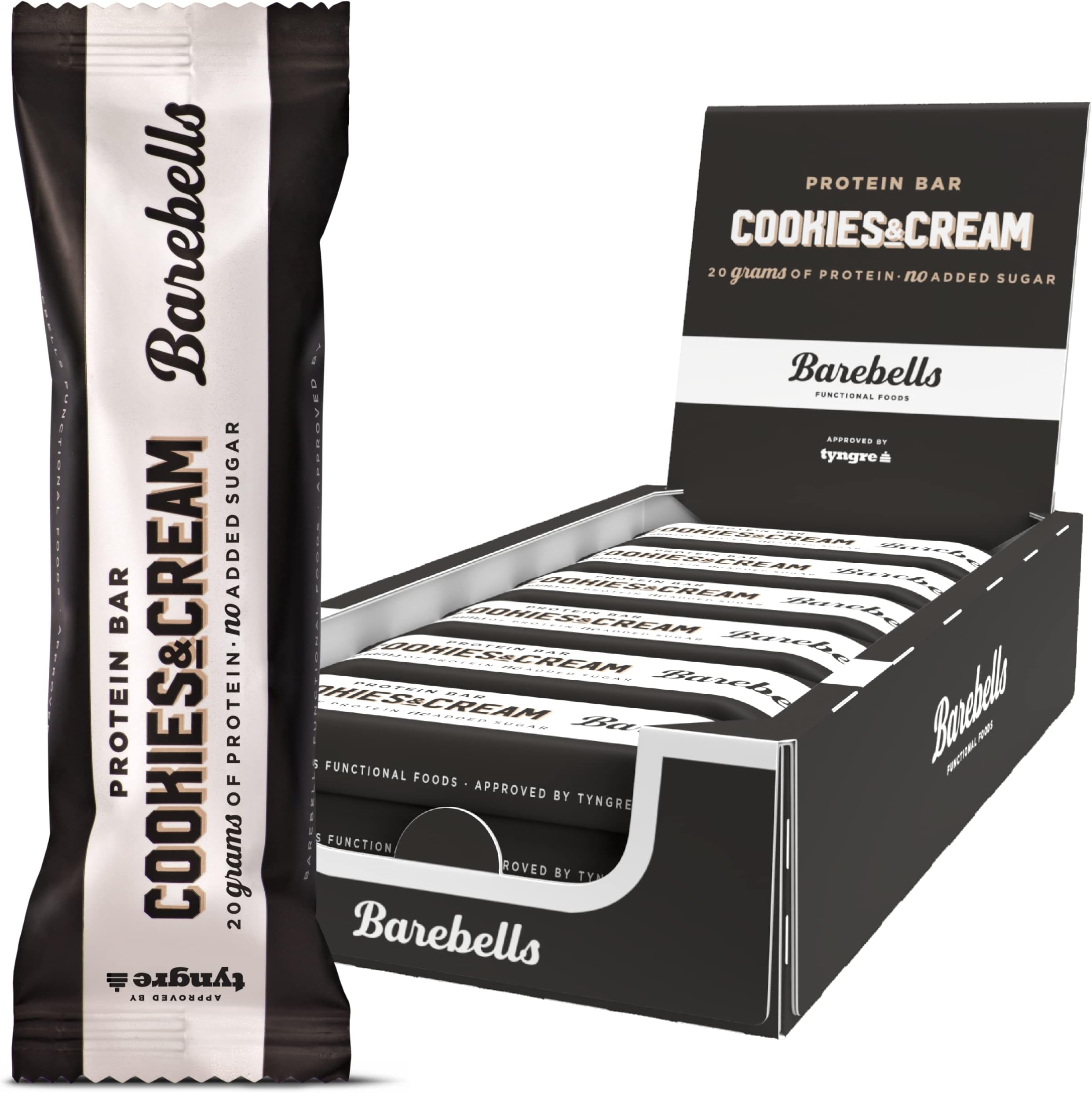 Barebells Cookies & Cream High Protein and Low Carb Bar - 12 x 55g (1,94 oz) Low Sugar Snack Protein Bar with 20g protein