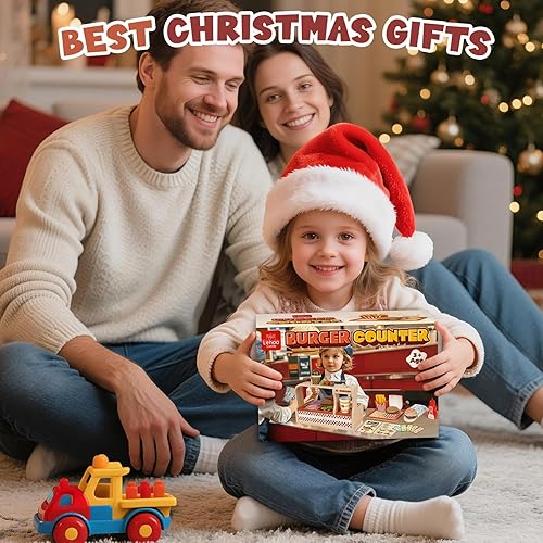 Miniatura 9 de Lehoo Castle Juegos de comida de madera para jugar, tienda de mostrador de hamburguesas, comida de juguete para niños pequeños, juegos de comida