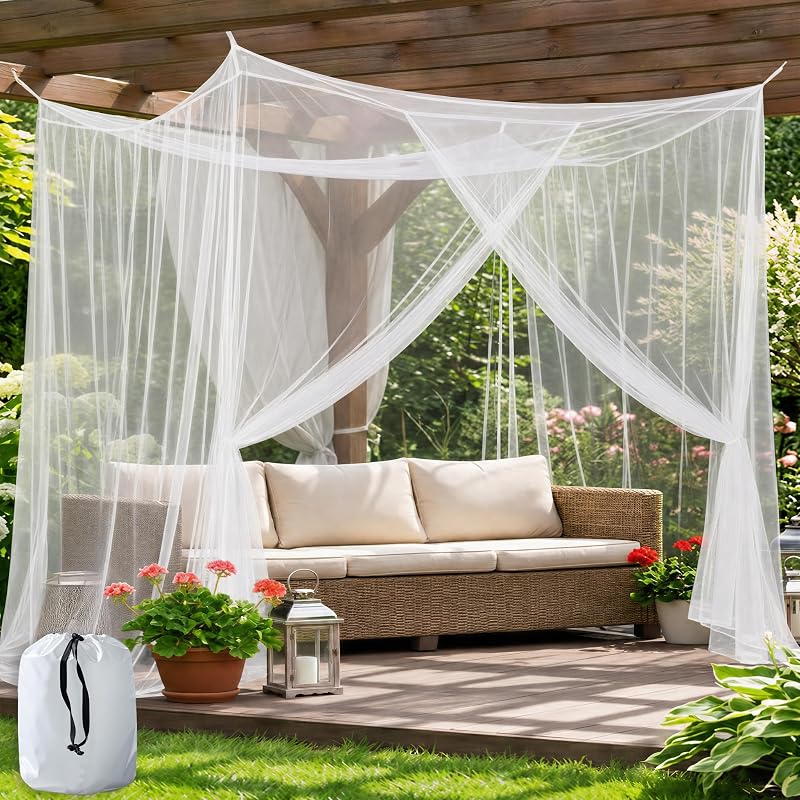 Camping Mosquito Net 10'x10' Ultra Large White Outdoor | One-opening 118"x118"x77", Bottom Fixing Strap, Insect Netting Mesh, w/ Carrying Bag for Camping, Picnic, Patio, Trips