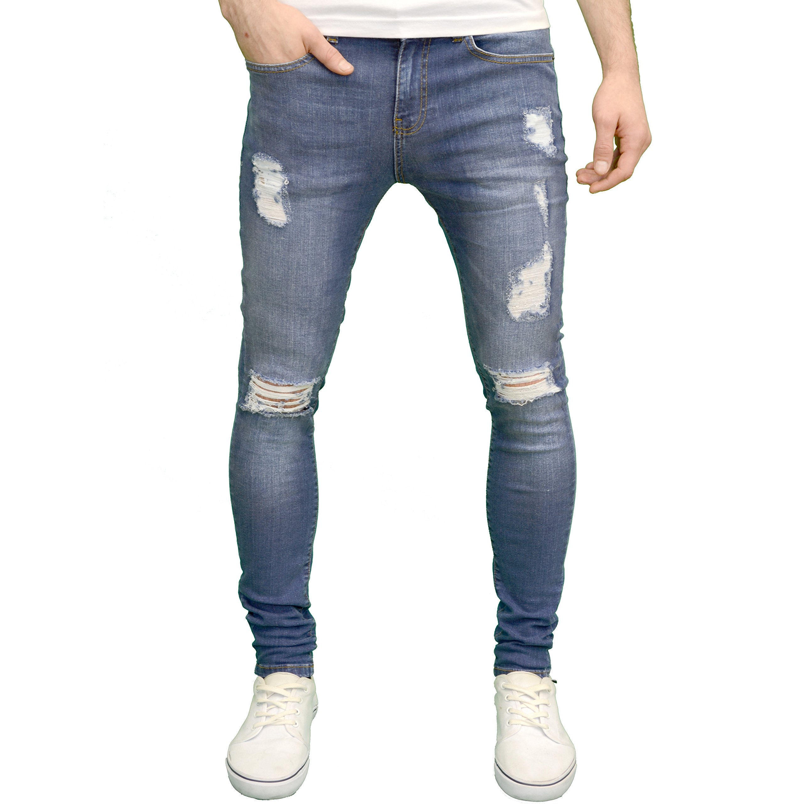 Mens Ripped Super Stretch Skinny Distressed Jeans