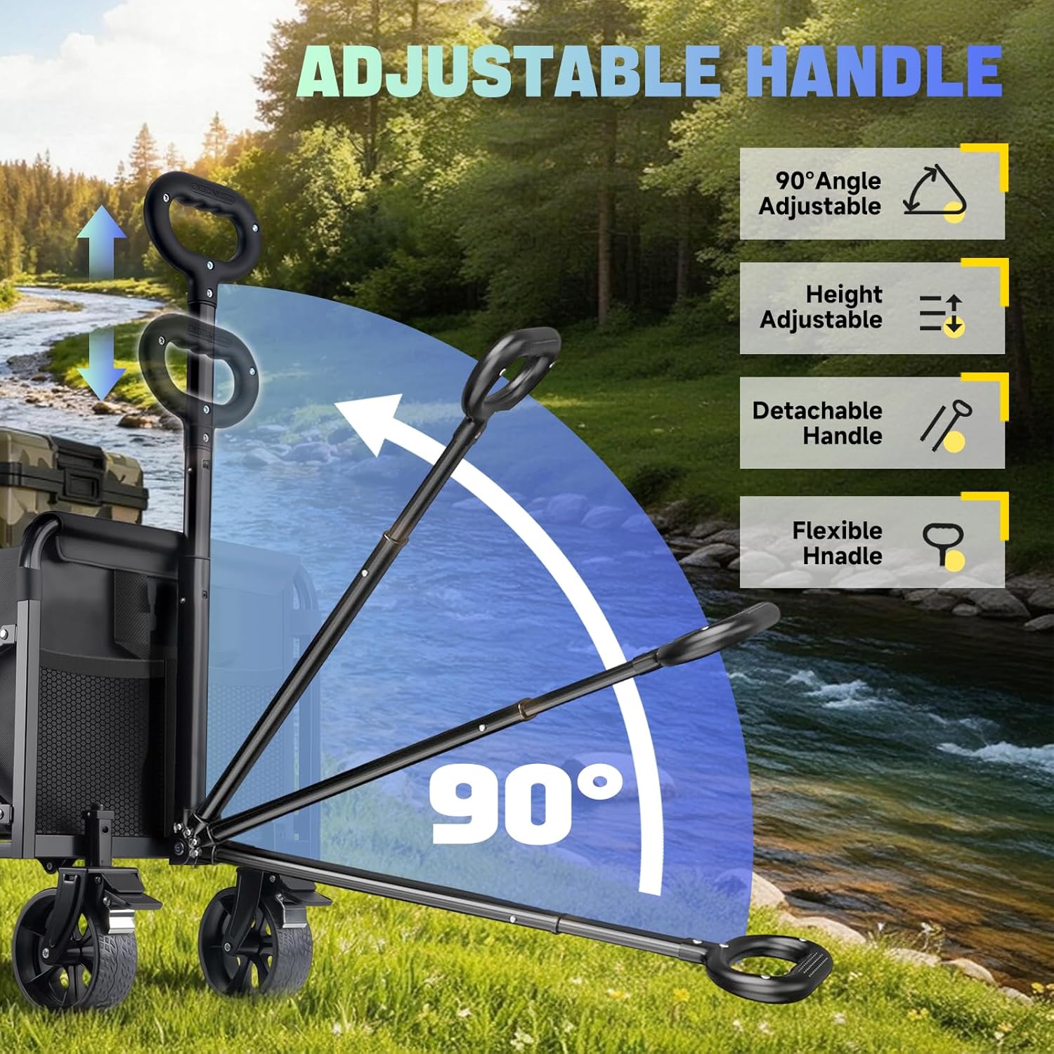 Collapsible Wagon Cart Foldable with Breakes - 360 LBS Heavy Duty Folding Grocery Cart with All Terrain Wheels & Breakes, for Shopping, Beach, Camping, Sports, Garden & Fishing