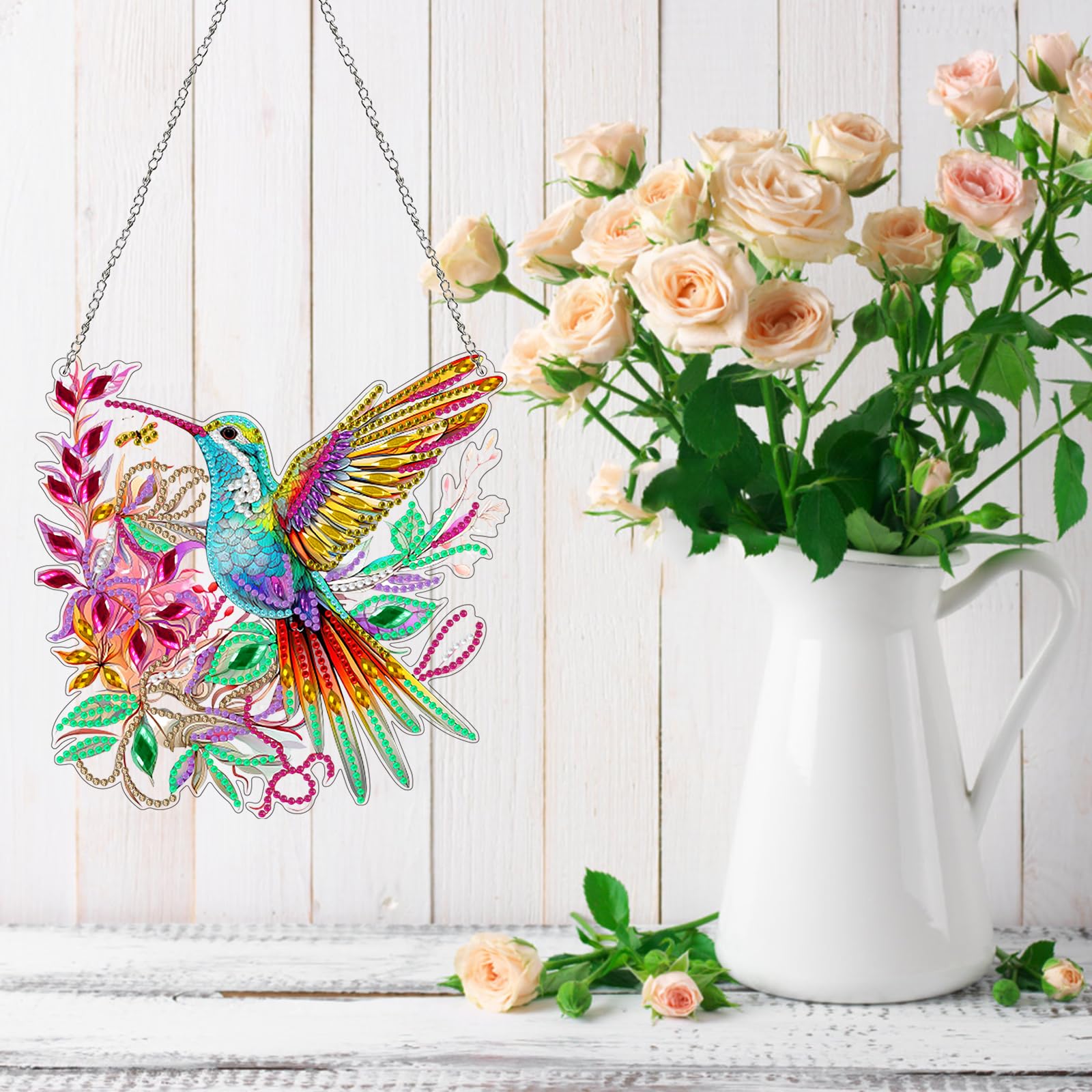 Amiiba Diamond Painting Hanging Kits Colorful Hummingbird, 5D Diamond Art Double Sided Hanging Plaques DIY Ornament Pendants Decorations (Hummingbird)