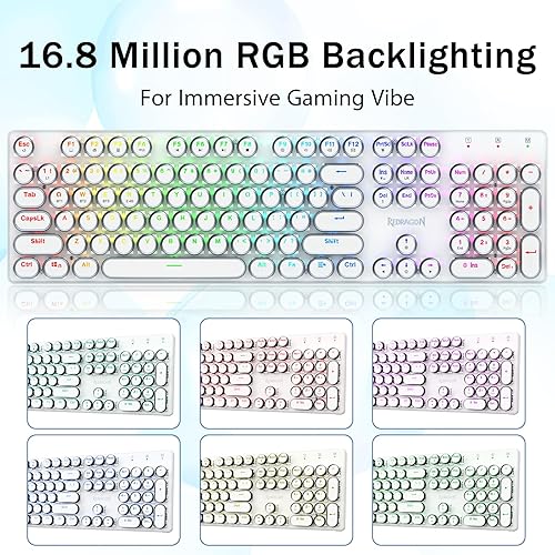 Miniatura 4 de Redragon K710 - Teclado mecánico inalámbrico para juegos, Bluetooth2.4Ghzcableado, retroiluminación LED RGB, interruptor azul, clic, recargable,