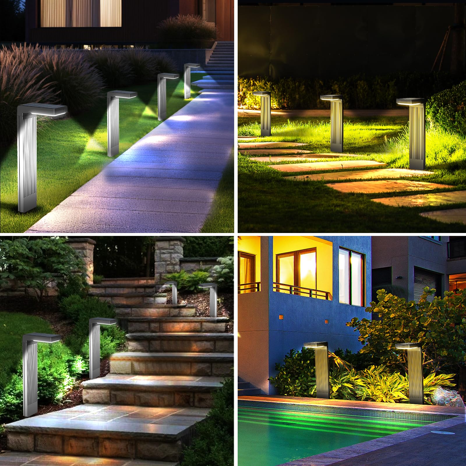 6 lámparas solares para exteriores, 400 lm, luces solares para jardín con detector de movimiento, cambio de color de 2 fases (3000 K/6500 K) LED, IP65 resistente al agua para patio, entrada y | 400lm LED Jardín 2 Temperatura de Color (3000K/6500K) IP65 Im
