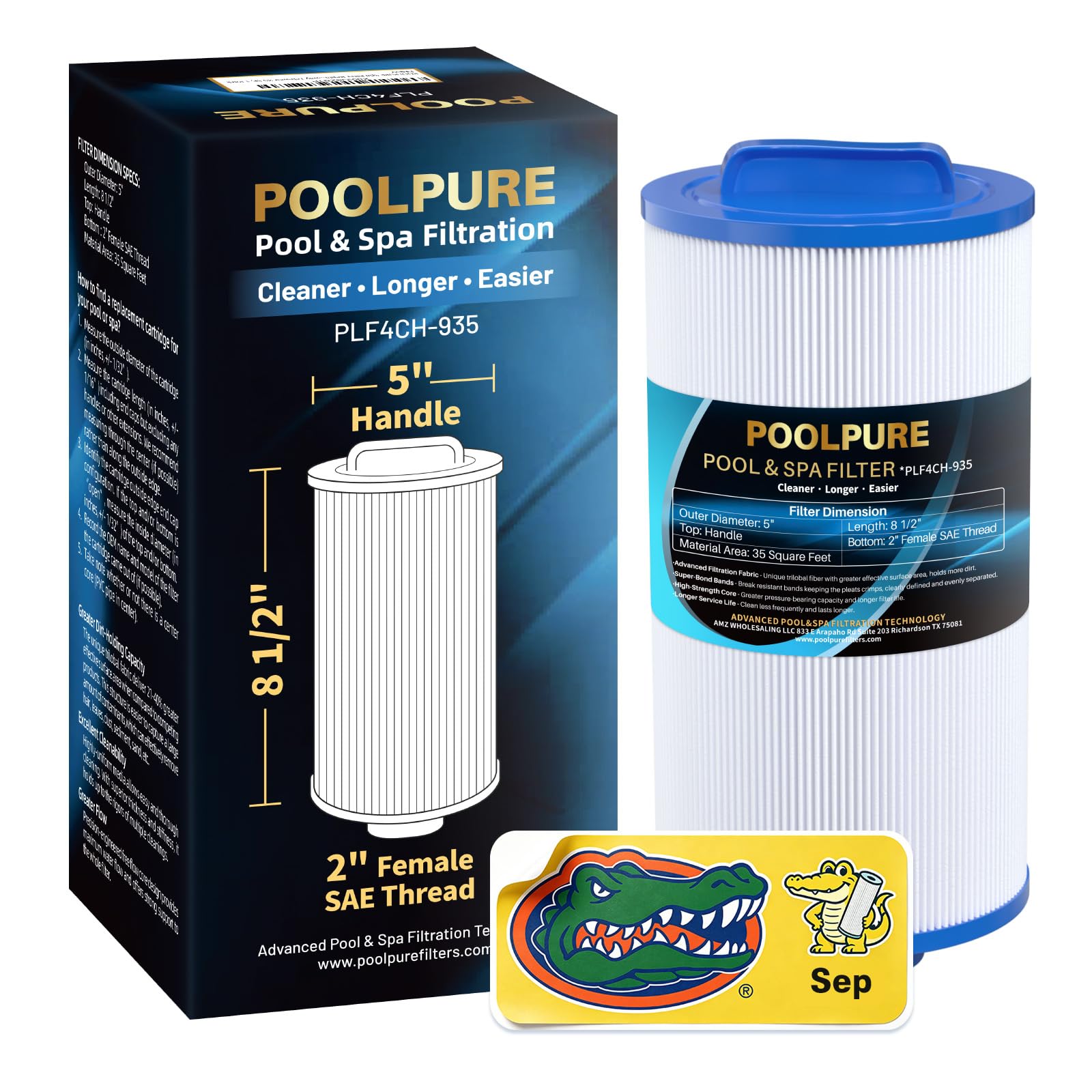 POOLPURE PLF4CH-935 Filtre Spa remplace 4CH-935, PWW35L, 817-4035, FC-0170, SD-01235, PDC580-AFS, X268554, X268535, Waterway Teleweir 35 SF, Pure N Clean PC-0170 (1 Paquet)