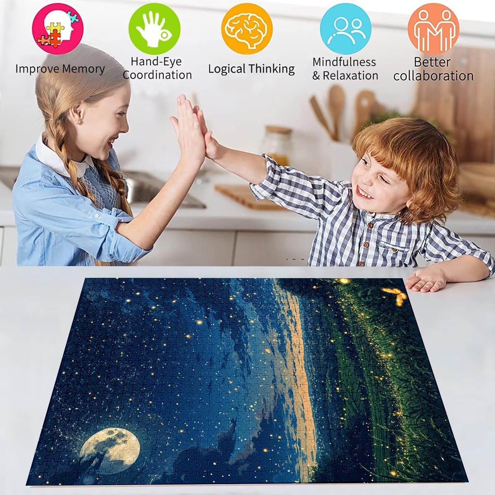 Puzzle 2000 Teile Mond Puzzle Erwachsene, Holzpuzzle Erwachsene Puzzelmatten, Mehrfarbig Holzpuzzle, Klassische Puzzles Wiese Wooden Jigsaw, Geschicklichkeitsspiel für die Ganze Familie, Dekor S-974