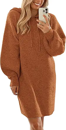 PRETTYGARDEN Womens Fall Sweater Dress Casual Long Sleeve Chunky Knit Pullover Oversized Hoodie Tunic Sweaters Winter Clothes