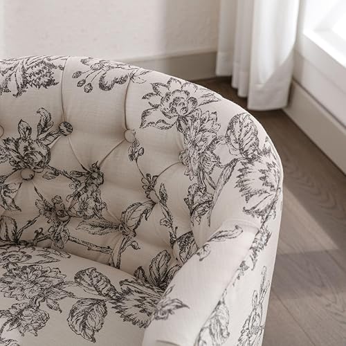 Miniatura 8 de DUOMAY Juego de 2 sillas de comedor modernas copetudas, silla auxiliar tapizada de lino, cómoda silla de barril con patas de madera para el hogar,