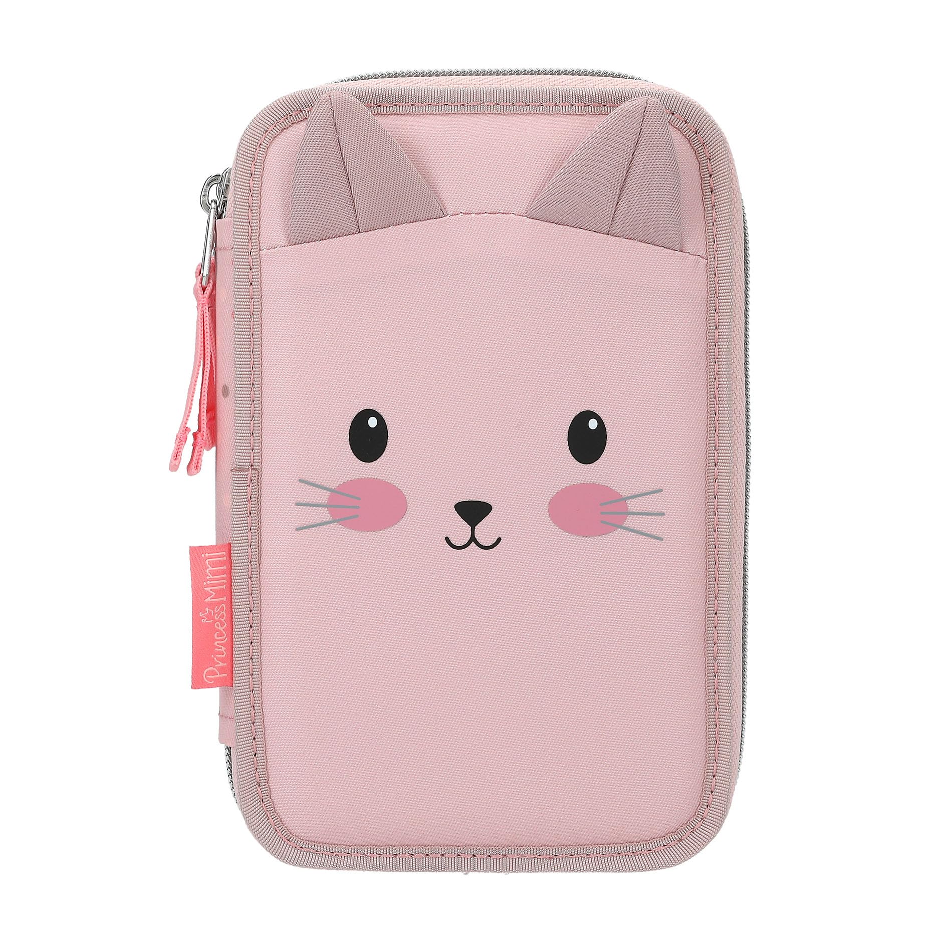 Depesche 14033 Princess Mimi - Filled 2-Compartment Pencil Case in Pink with Cat Motif and Cat Ears, Pencil Case with Colouring Pencils, Scissors, Stencil and much more
