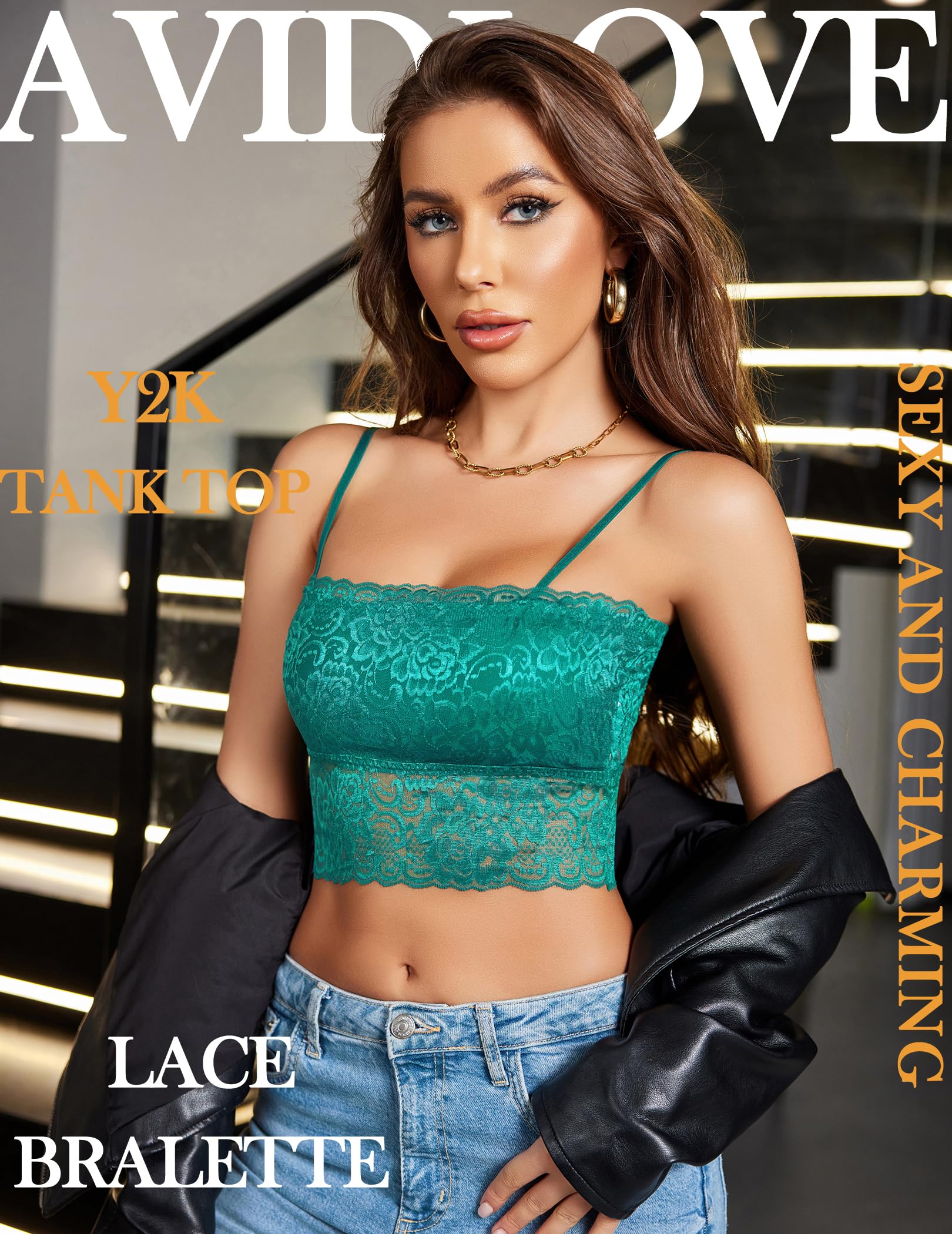 Avidlove Bralettes for Women Lace Spaghetti Strap Tank Top Tube Slim Basic Camisole: Large Celadon Green