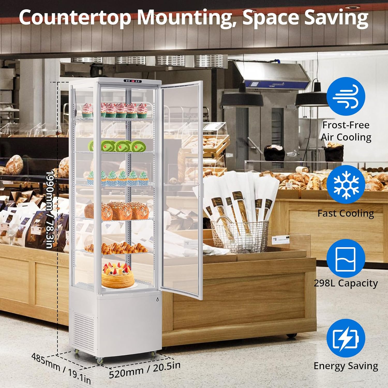 Dimensions of the ElfinAura display case: 19.1 inches depth, 20.5 inches width, 78.3 inches height