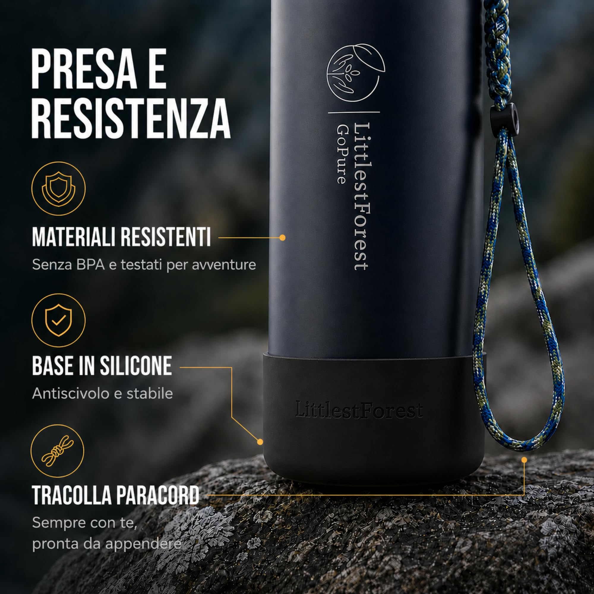 GoPure Borraccia Filtrante 800ml 1500L Trekking Senza BPA