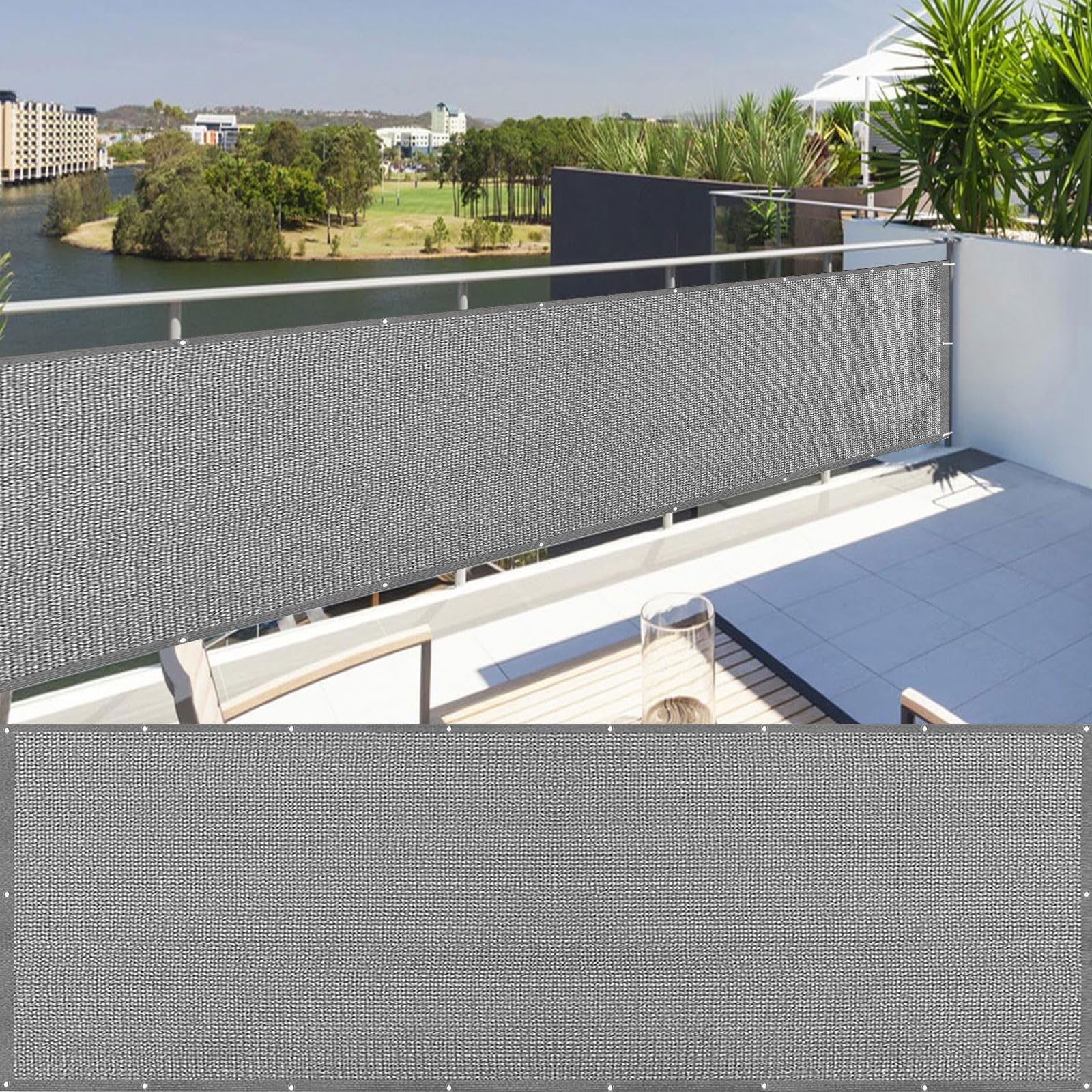 Brise Vue Balcon Exterieur 45 x 540 cm Hdpe Protection Solaire Occultant avec Œillets Corde Gris Clair