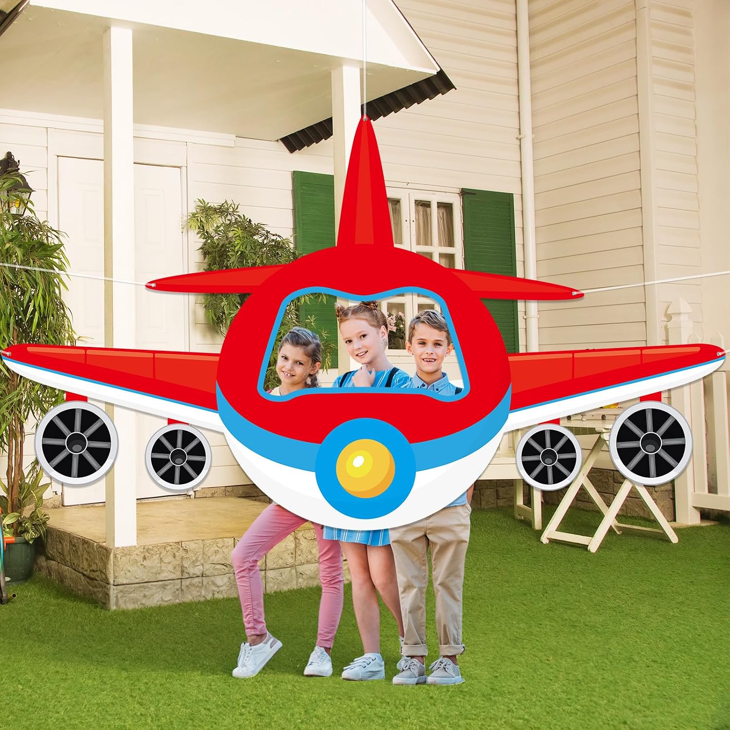 Airplane Shaped Photo Prop Party Decoration Fabric Aircraft Photo Booth Prop Red Helicopter Plane Selfie Frame Backdrop for Baby Shower Birthday Party Supplies Photos Background Banner Decor 71×41Inch