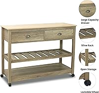 Vista 4 de CONSDAN Carrito de cocina con almacenamiento y estante abierto, isla de dos niveles sobre ruedas, antiguo