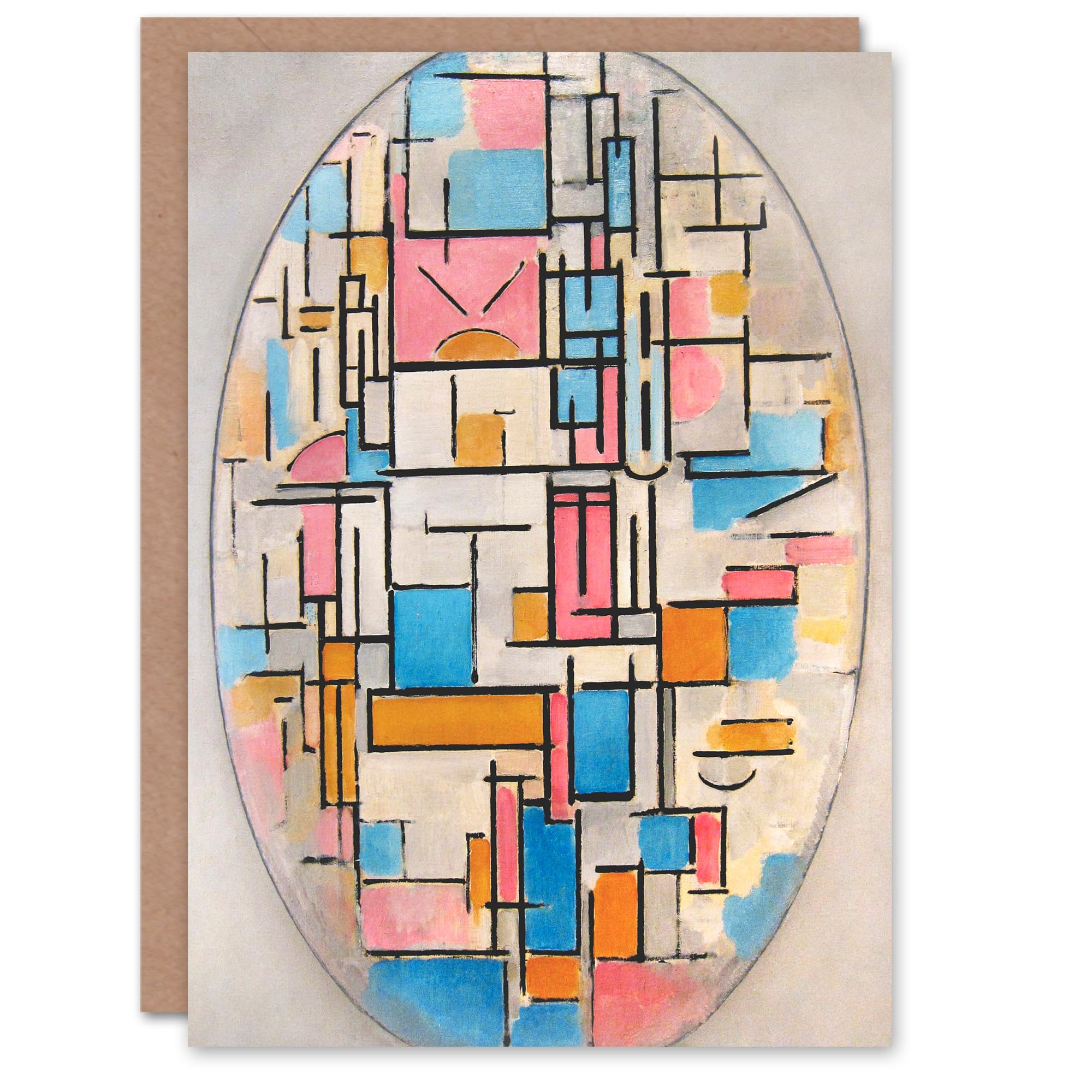 Artery8 Piet Mondrian Art Card Composition in Oval with Colour Planes