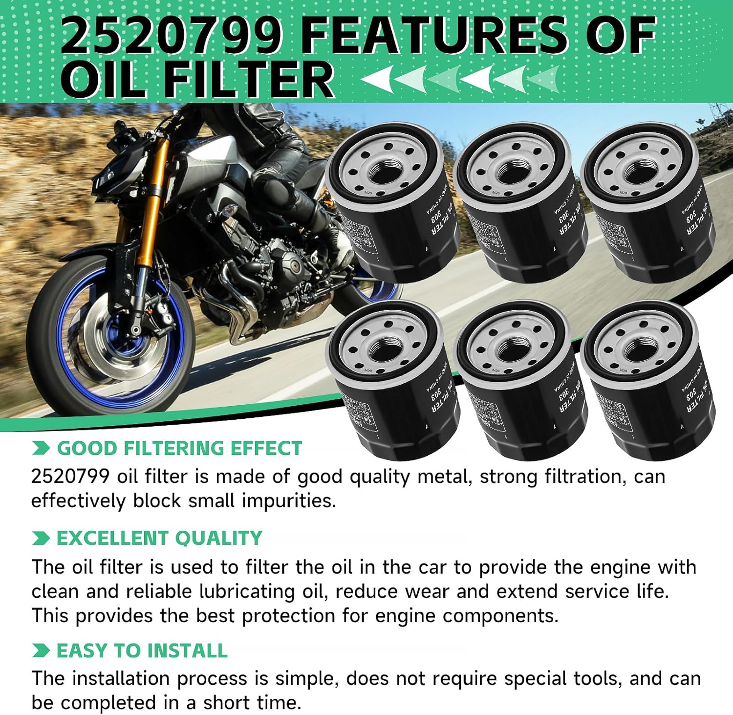 2520799 308496 Oil Filter 16097-0008 for Polaris Sportsman570 500 450 400 Ranger Hawkeye Scrambler 500 400 Magnum 330 325 ATP Trail boss Xpedition Xplorer (6Pcs）