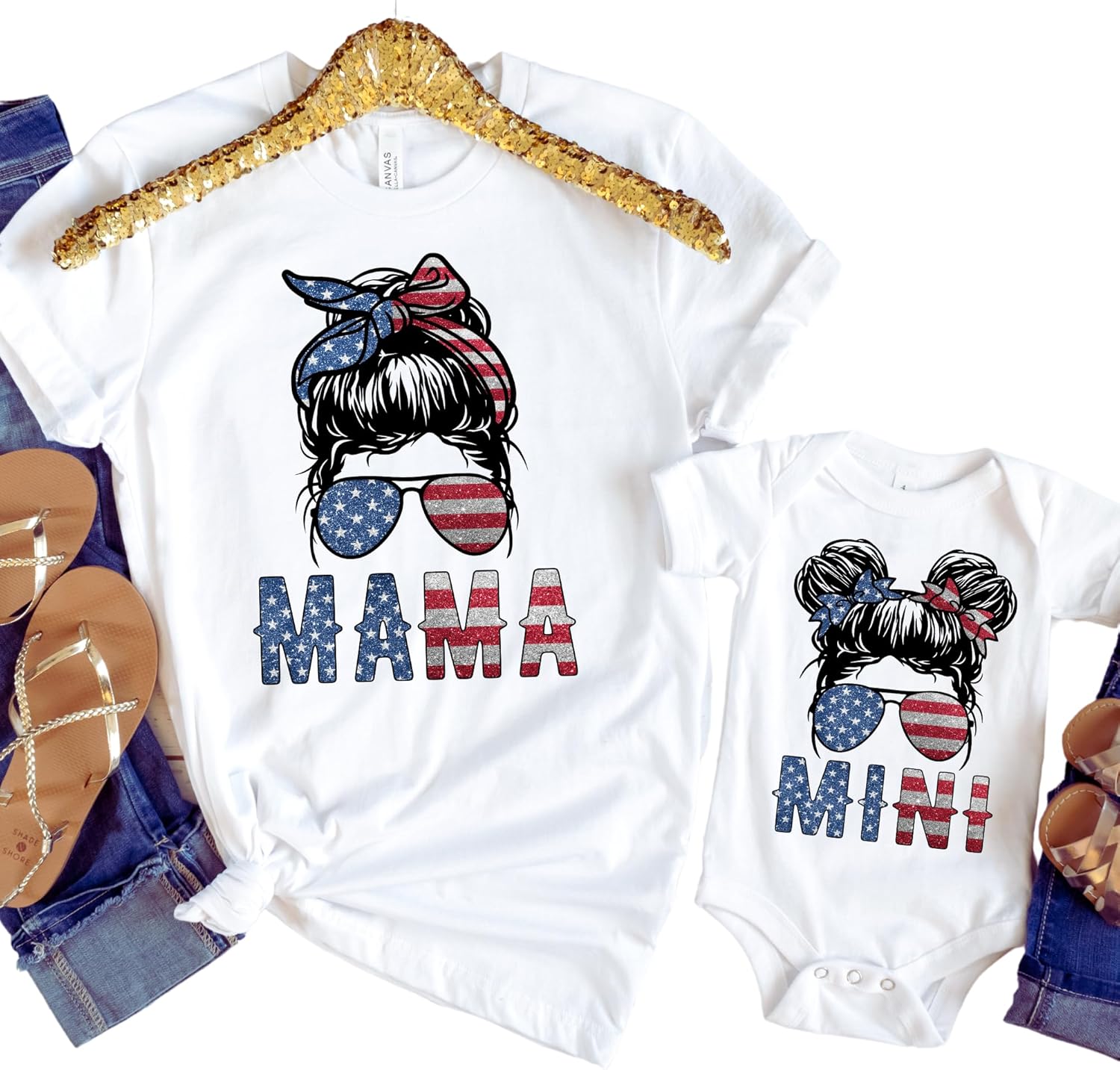 Handmade Mommy and Me 4th of July Independence Day Matching T Shirts, Mama Mini, Patriot Graphic Tees, Parades, American Pride, Clothes, USA, Celebration, Mother and Daughter, Gift, Woman