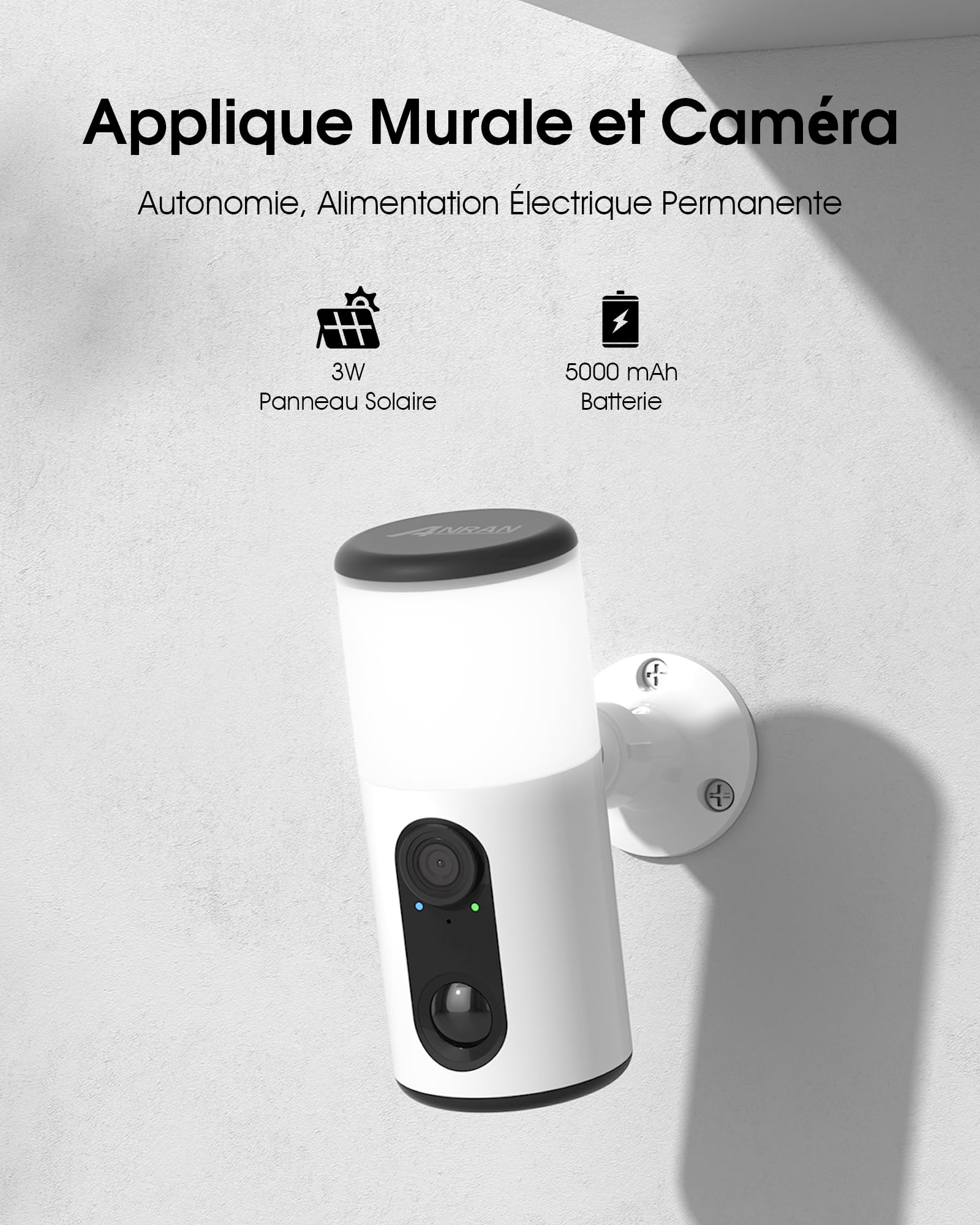 ANRAN 2K Caméra Surveillance WiFi Extérieur sans Fil Solaire avec Lumens