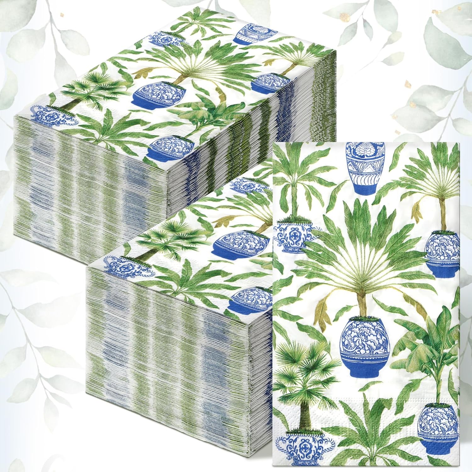 Jetec 200 Pcs Disposable Hand Towels Napkins for Bathroom Tropical Palms Napkins White Potted Palms Paper Guest Towel Summer Decorative Guests for Bathroom Holiday Dinner