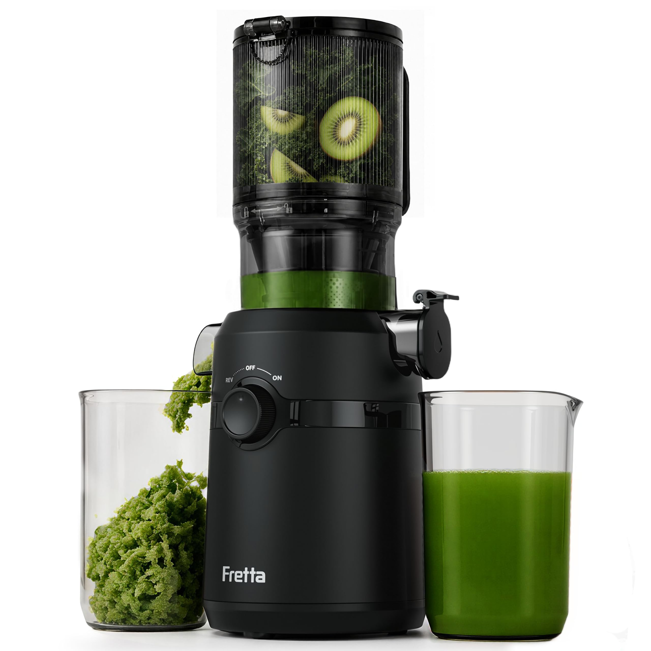 Fretta Entsafter,Slow Juicer mit Größere Fütterungsröhre, für ganze Gemüse und Obst,BPA-frei Tritan-Material Entsafter,Einfacher Installation,Einfache Reinigung