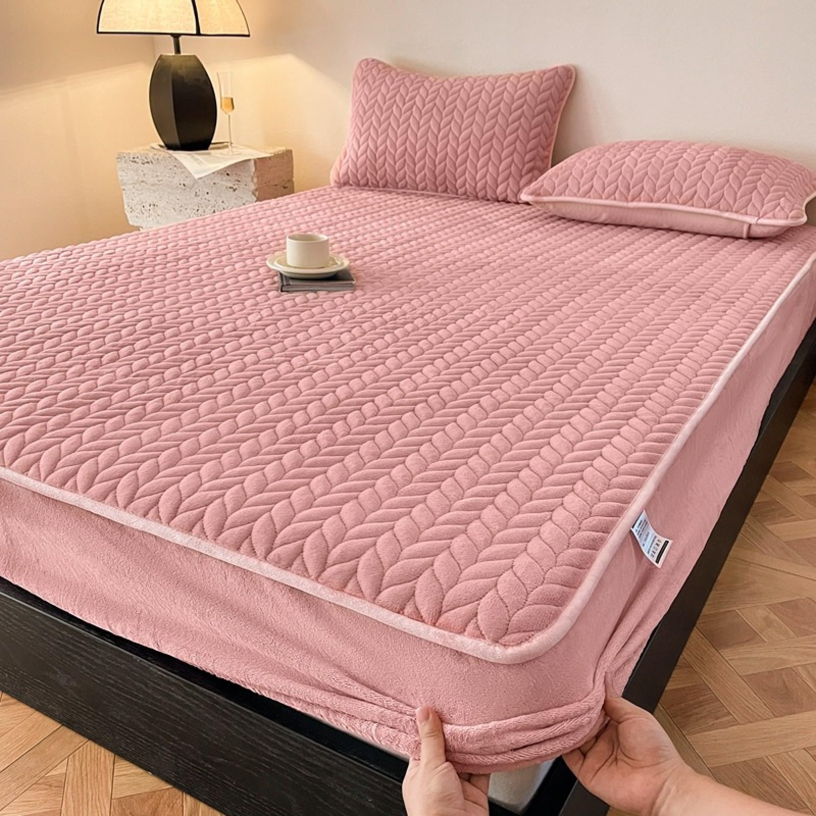 Luxus Cashmere-Touch Spannbettlaken 120x200+25cm/3pcs Plüsch Flanell Bettlaken Warme Plüsch Spannbettlaken Cashmere-Touch Bettlaken Jersey Flanell Fleece Spannbetttuch Laken Rosa