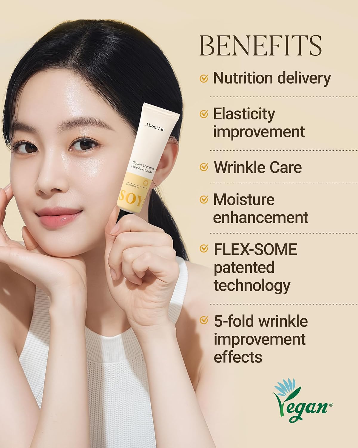 About Me Glycine Soybean Core Eye Cream – Korean Multi-Zone Eye Treatment for All Skin Types – Daily Firming Care with Concentrated Soy Protein & 13 Peptides – Korean Skin Care – 0.51oz, 15ml - Image 2